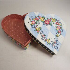Mary Engelbreit Heart Shaped Gift Box 7" Floral & Diamonds w polka dots inside
